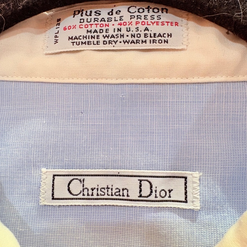 Christian Dior Vintage Blue Dress Shirt Contrast White Collar XL Made in USA - Picture 3 of 7